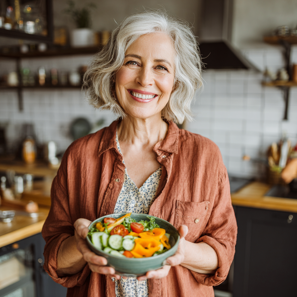 Diverse group of Ukrainian adults of various ages enjoying healthy, colorful meals together at a bright dining table, showing wholesome food and positive social eating experience