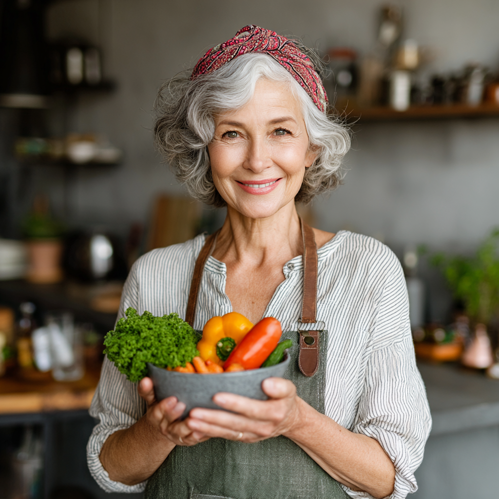 Group of middle-aged Ukrainian adults of different ages participating in a healthy cooking workshop, smiling and learning together in a bright, modern kitchen setting